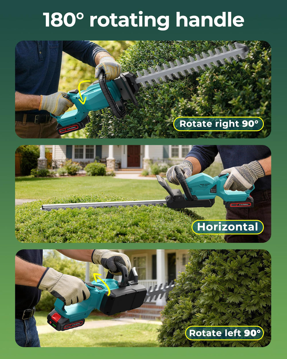 DocSmart hedge trimmer being used to trim hedges in a garden