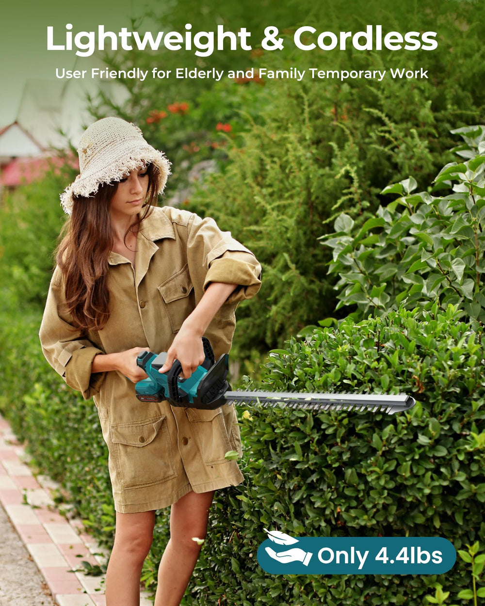 DocSmart hedge trimmer in action trimming a hedge