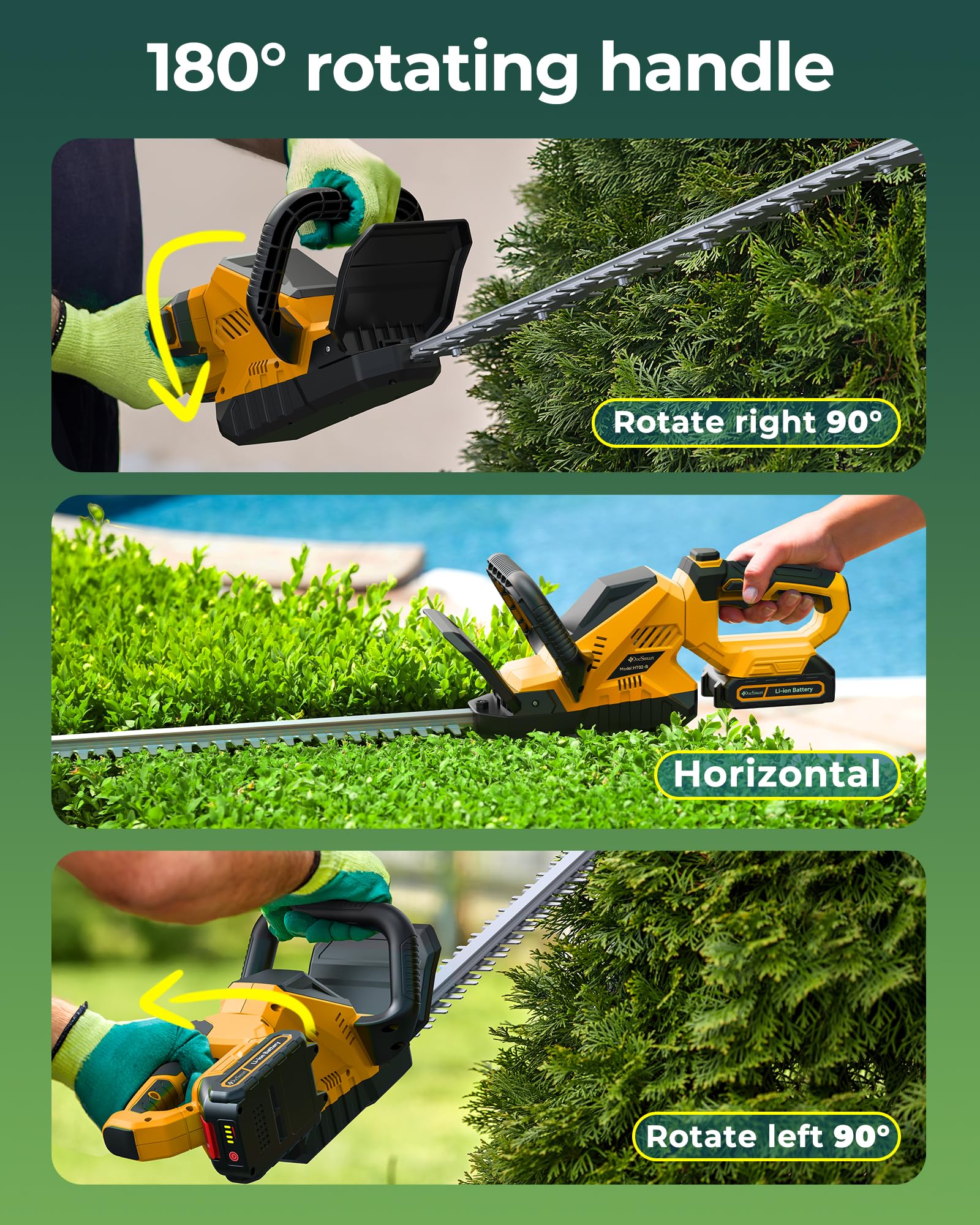 DocSmart hedge trimmer in use trimming a hedge
