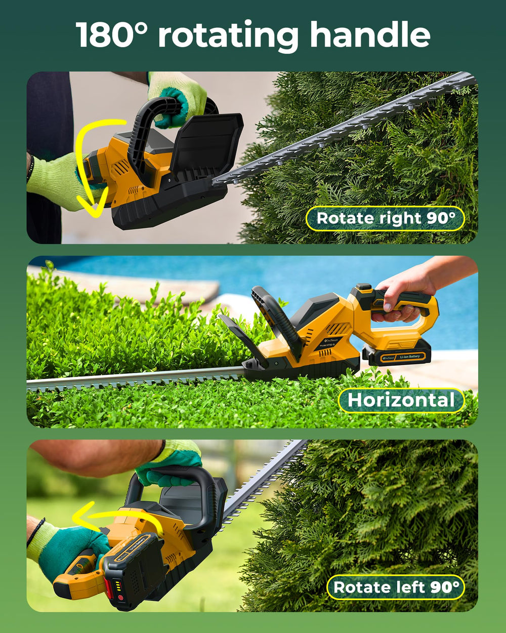 DocSmart hedge trimmer in use trimming a hedge