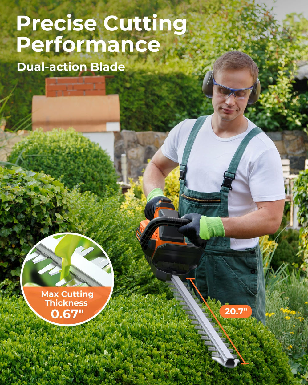 DocSmart hedge trimmer showing 180° adjustable head