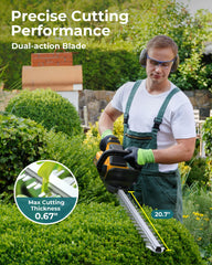 DocSmart hedge trimmer showing battery and adjustable head