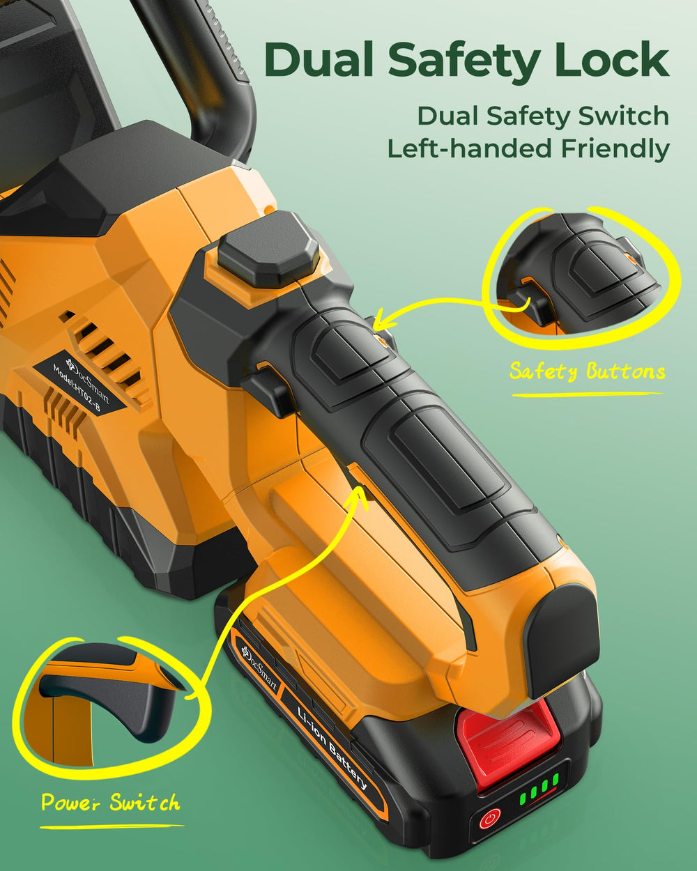 DocSmart hedge trimmer side view showing ergonomic handle