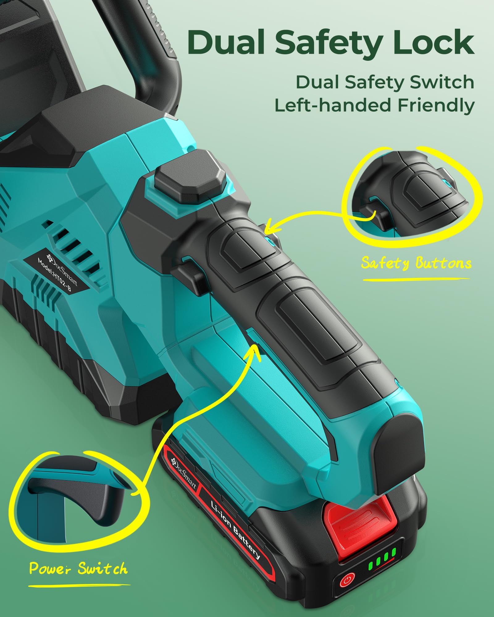 DocSmart hedge trimmer side view with ergonomic handle