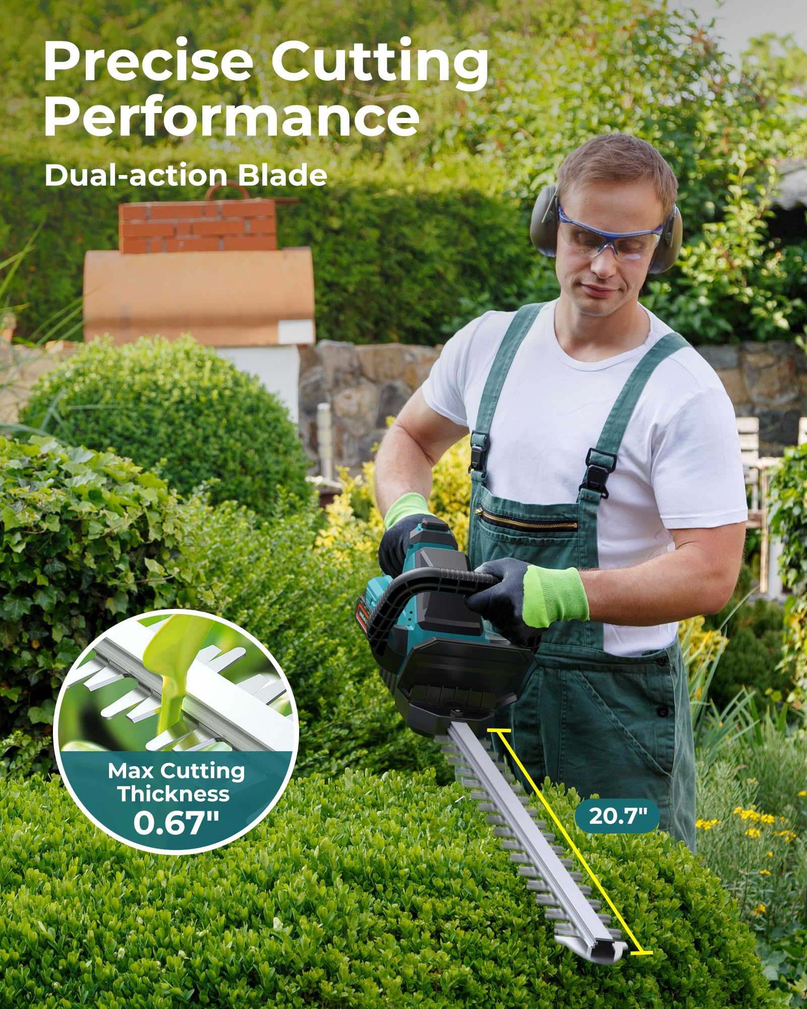 DocSmart hedge trimmer with battery attached and cutting blades