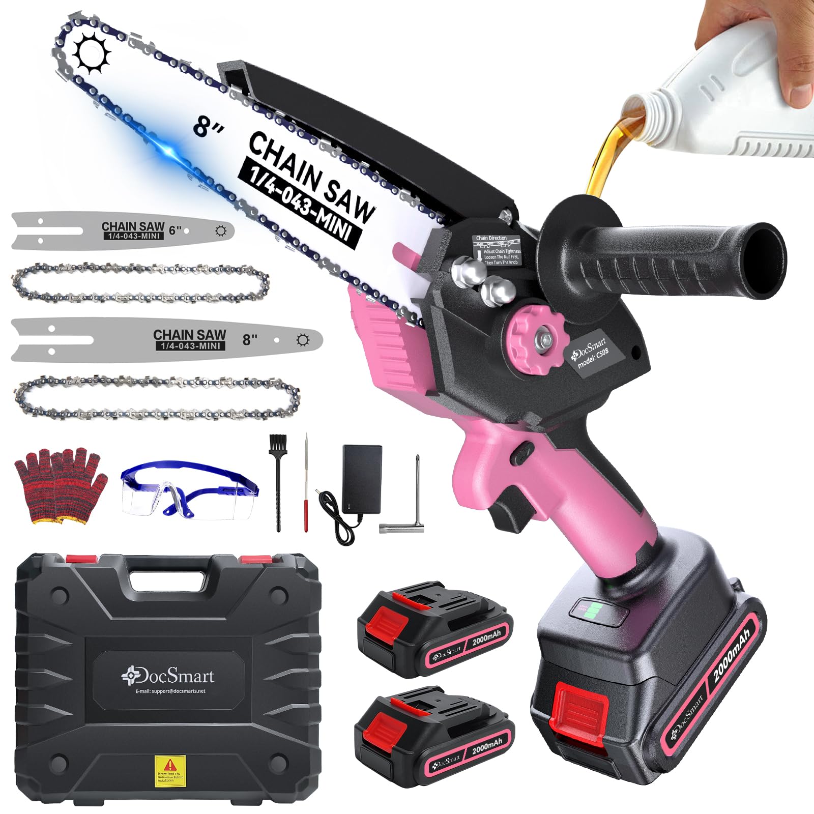 DocSmart Mini Chainsaw front view with 8-inch guide bar