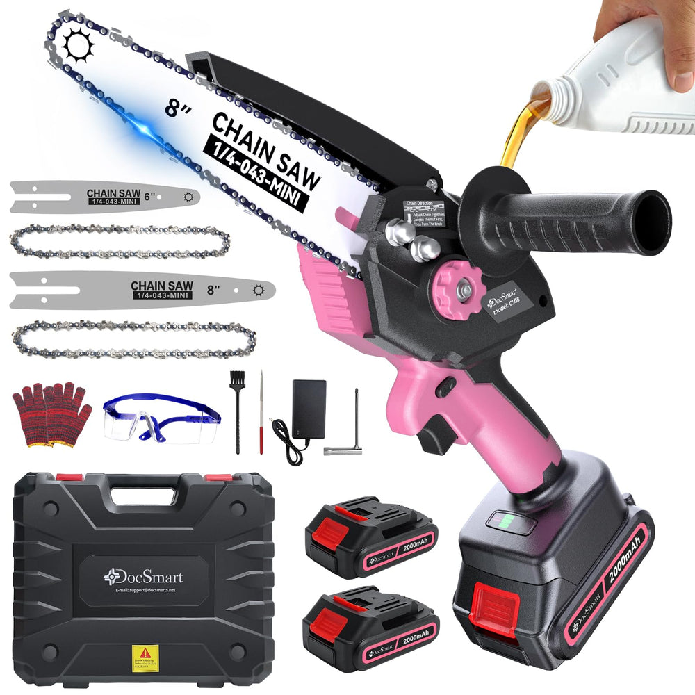 DocSmart Mini Chainsaw front view with 8-inch guide bar