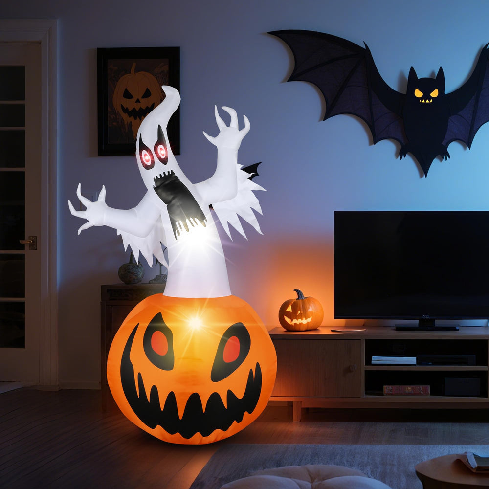 Dofulay 5Ft Halloween Inflatable Ghost Pumpkin setup in a garden