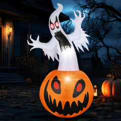 Dofulay 5Ft Halloween Inflatable Ghost Pumpkin with LED lights front view