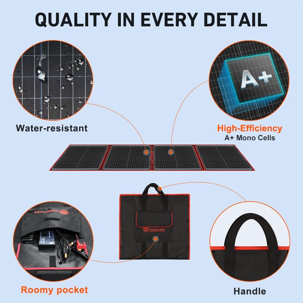 DOKIO solar panel kit with PWM controller and accessories in bag