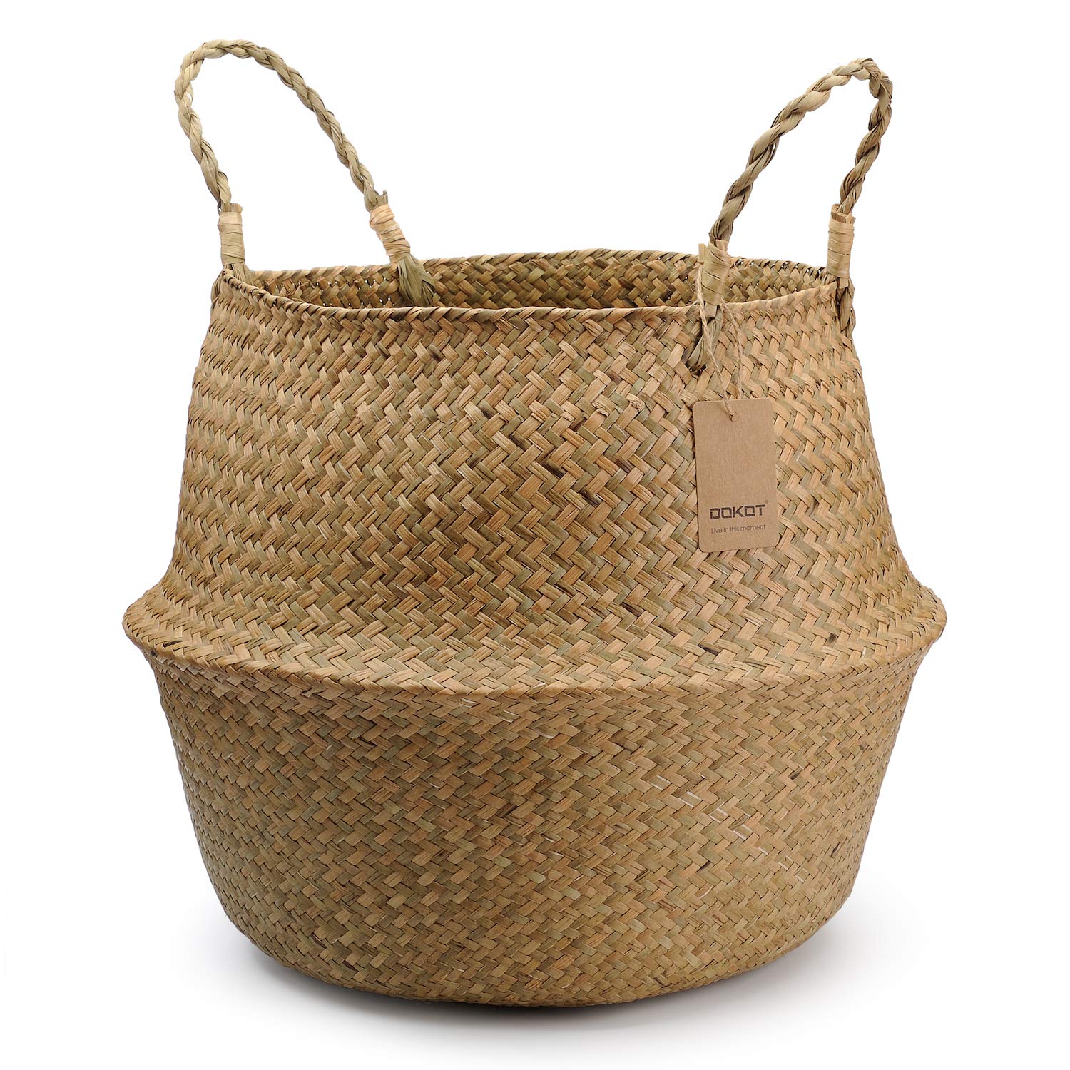 DOKOT Extra Large Seagrass Plant Basket with handles, natural colour