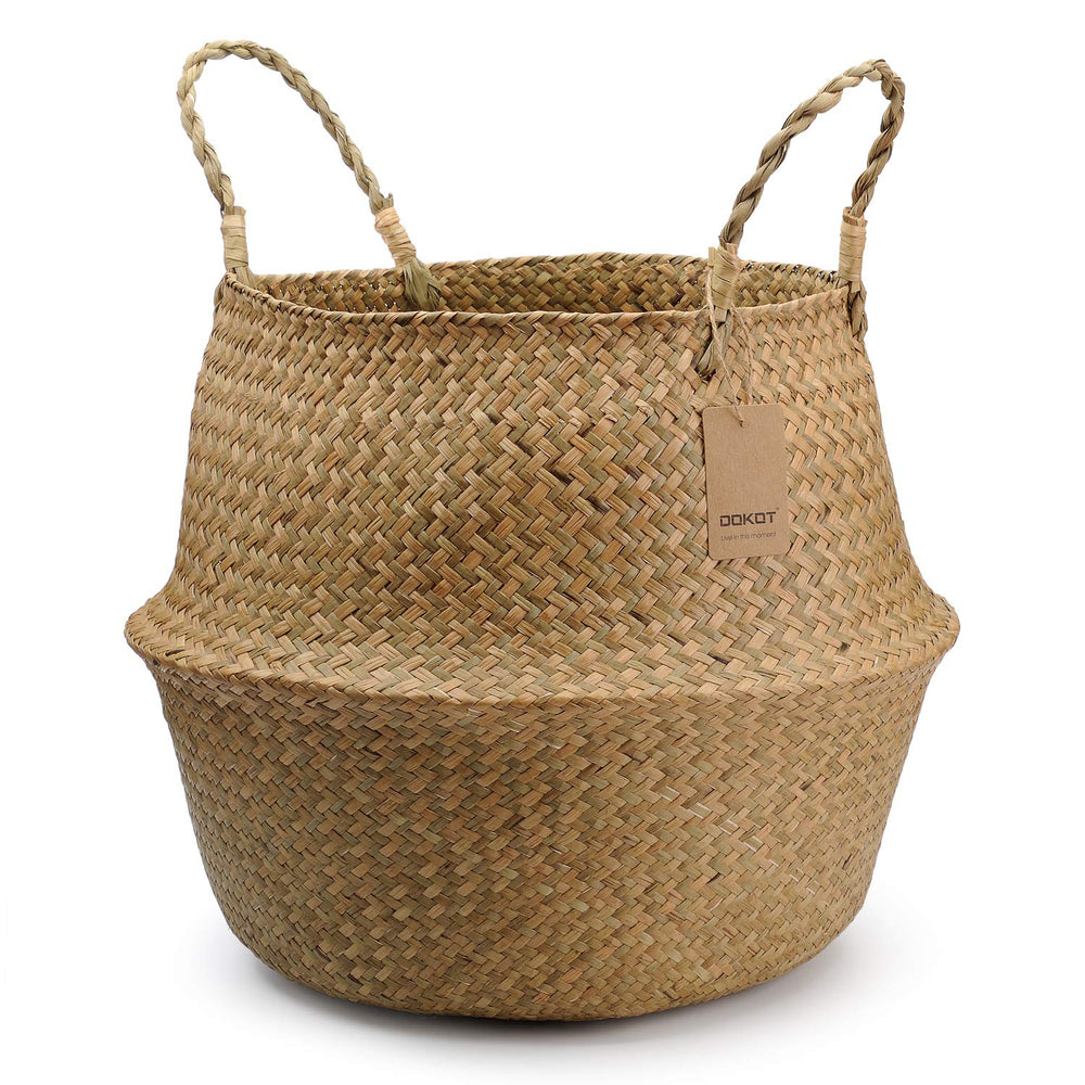 DOKOT Extra Large Seagrass Plant Basket with handles, natural colour