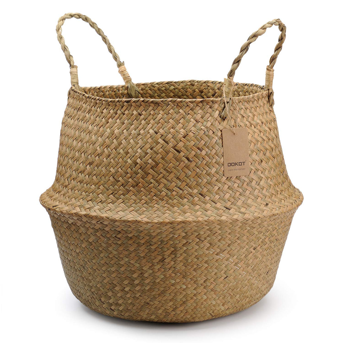 DOKOT Extra Large Seagrass Plant Basket with handles, natural colour