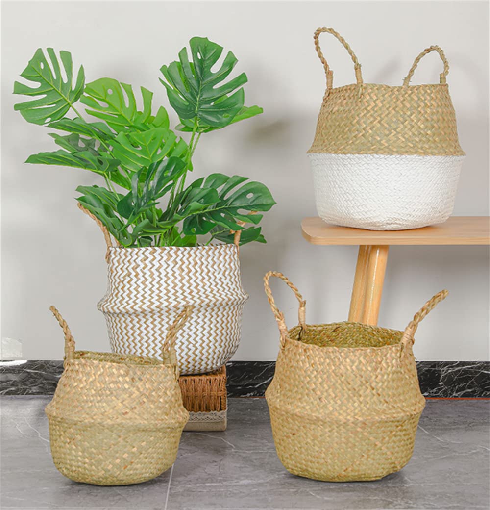 DOKOT Seagrass Plant Basket showing handles, side view