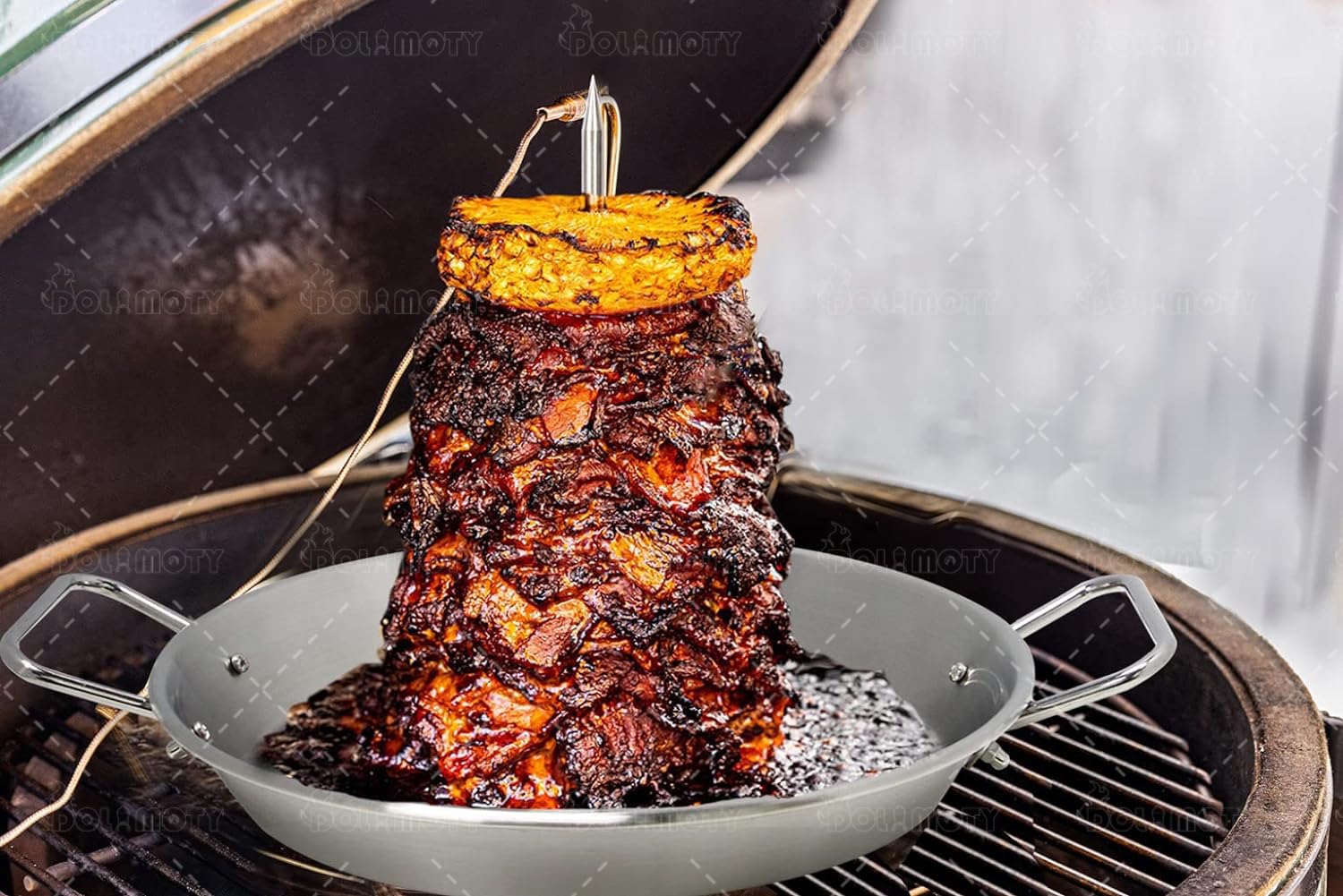 DOLAMOTY Vertical Skewer Pan with handles for easy transport