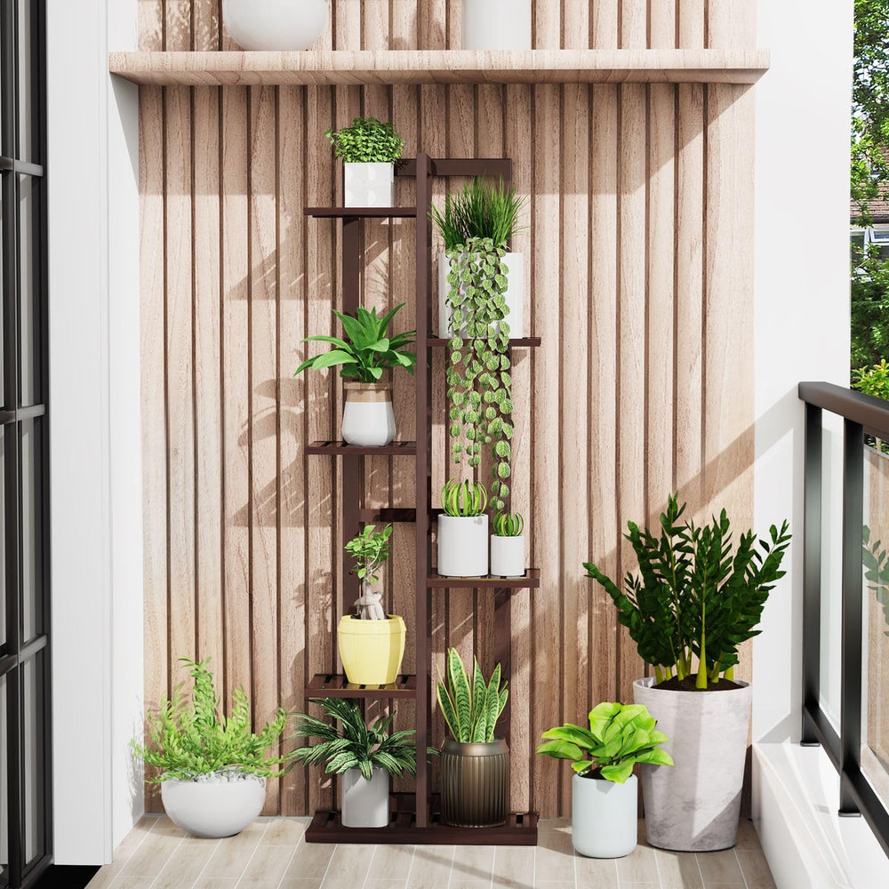 DolceLuna Plant Stand in garden setting with potted plants