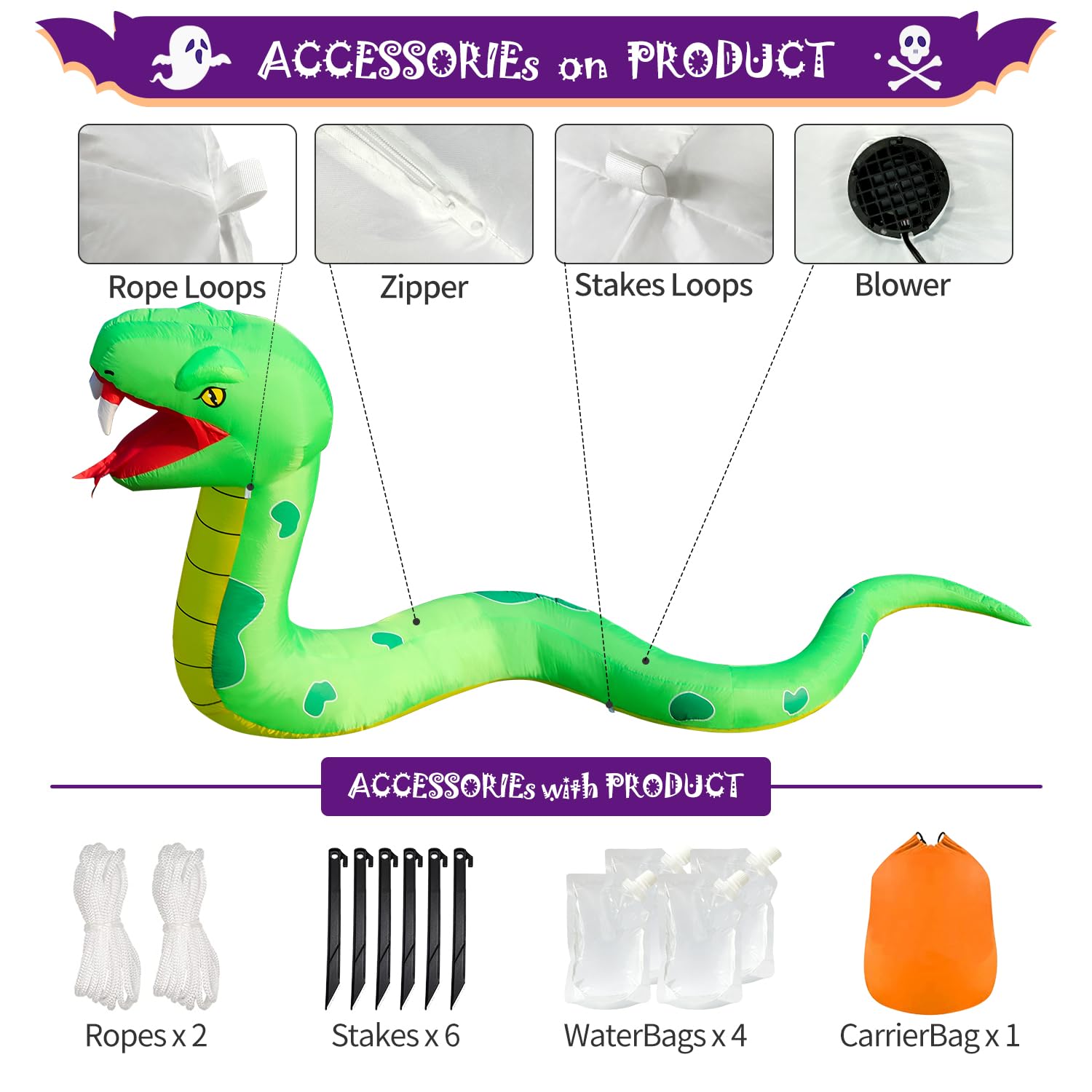 DomKom Halloween inflatable snake packaged for delivery