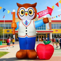 DomKom Inflatable Professor Owl yard decoration front view with LED lights
