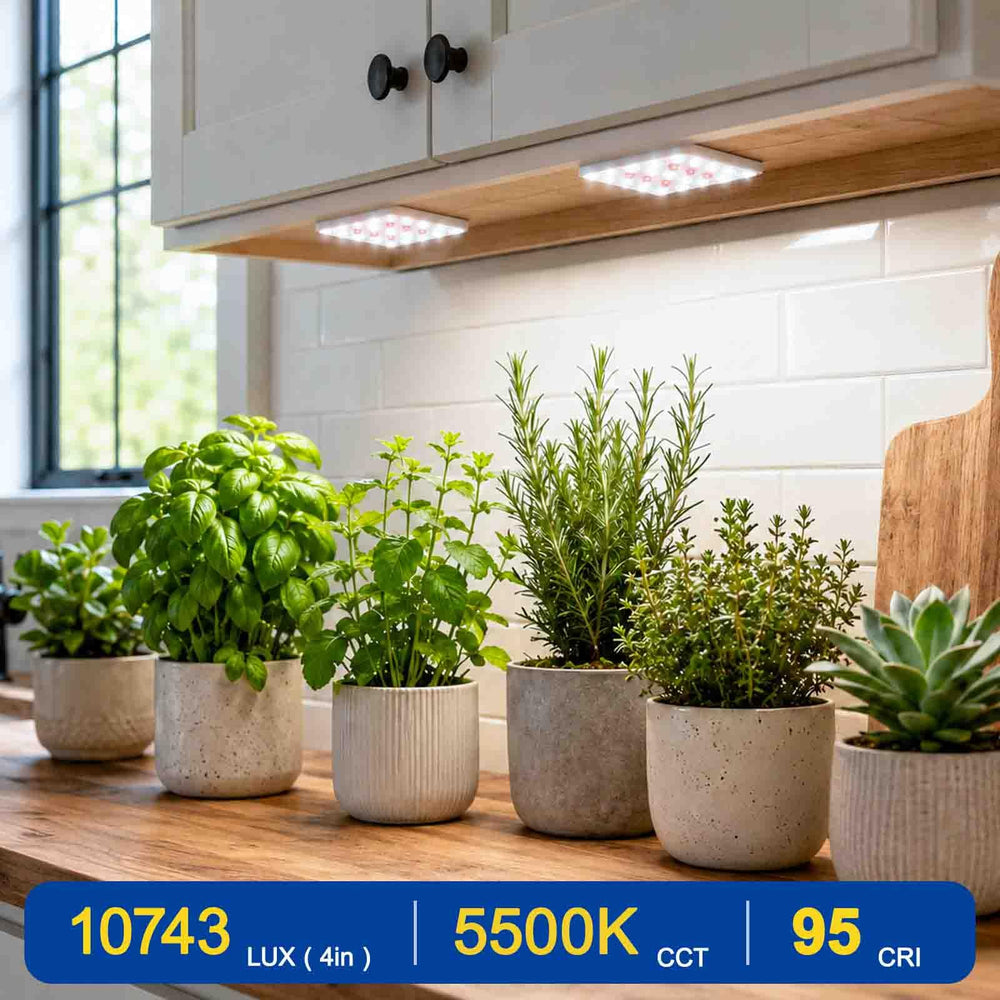 DOMMIA Under Shelf Grow Light mounted in a plant cabinet