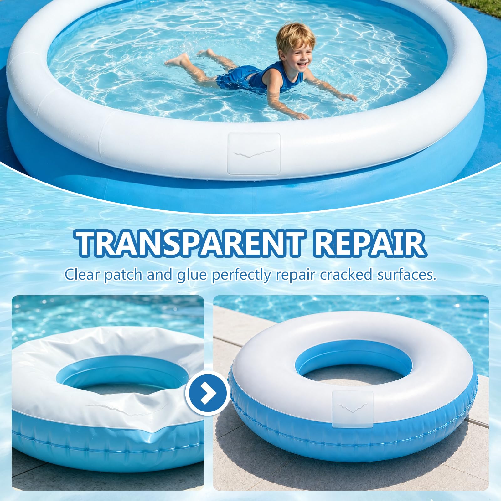 Dommsinon clear TPU patch blending with pool surface