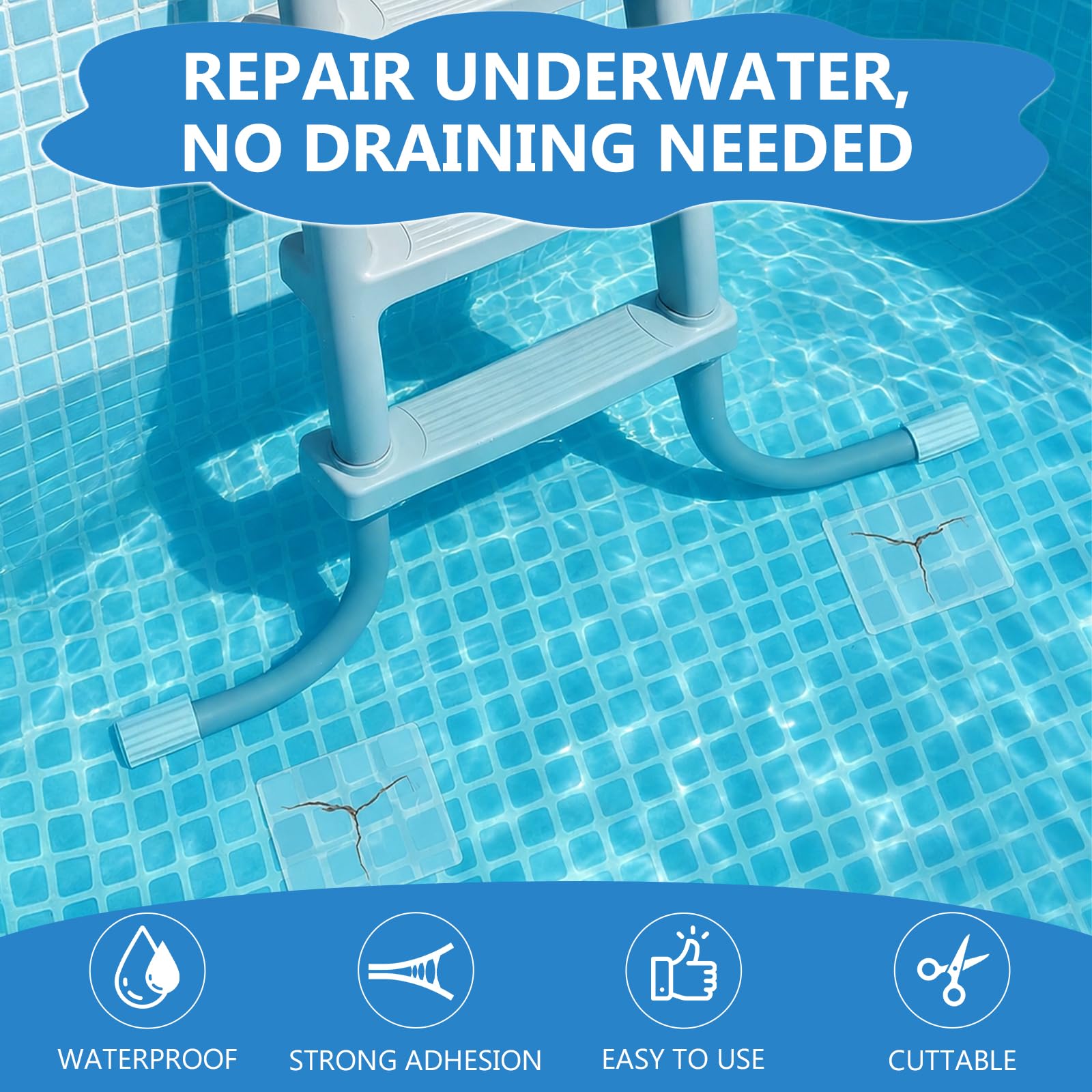 Dommsinon patch being applied to a pool liner underwater