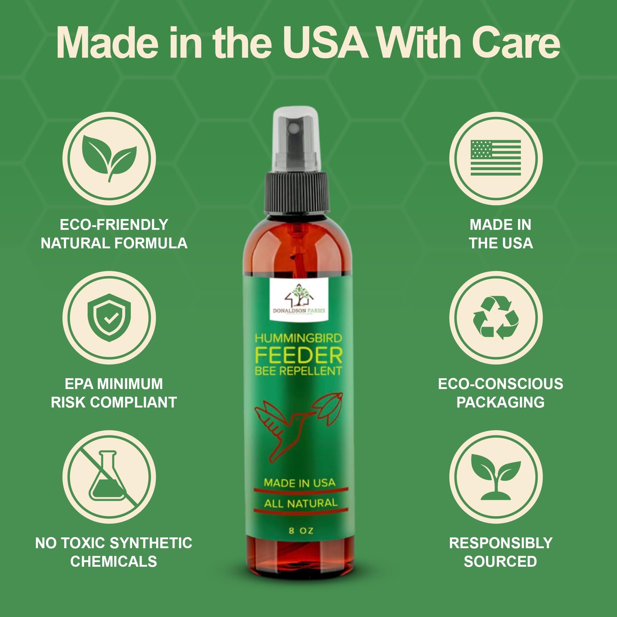 Donaldson Farms Hummingbird Feeder Bee Repellent Spray in outdoor garden setting