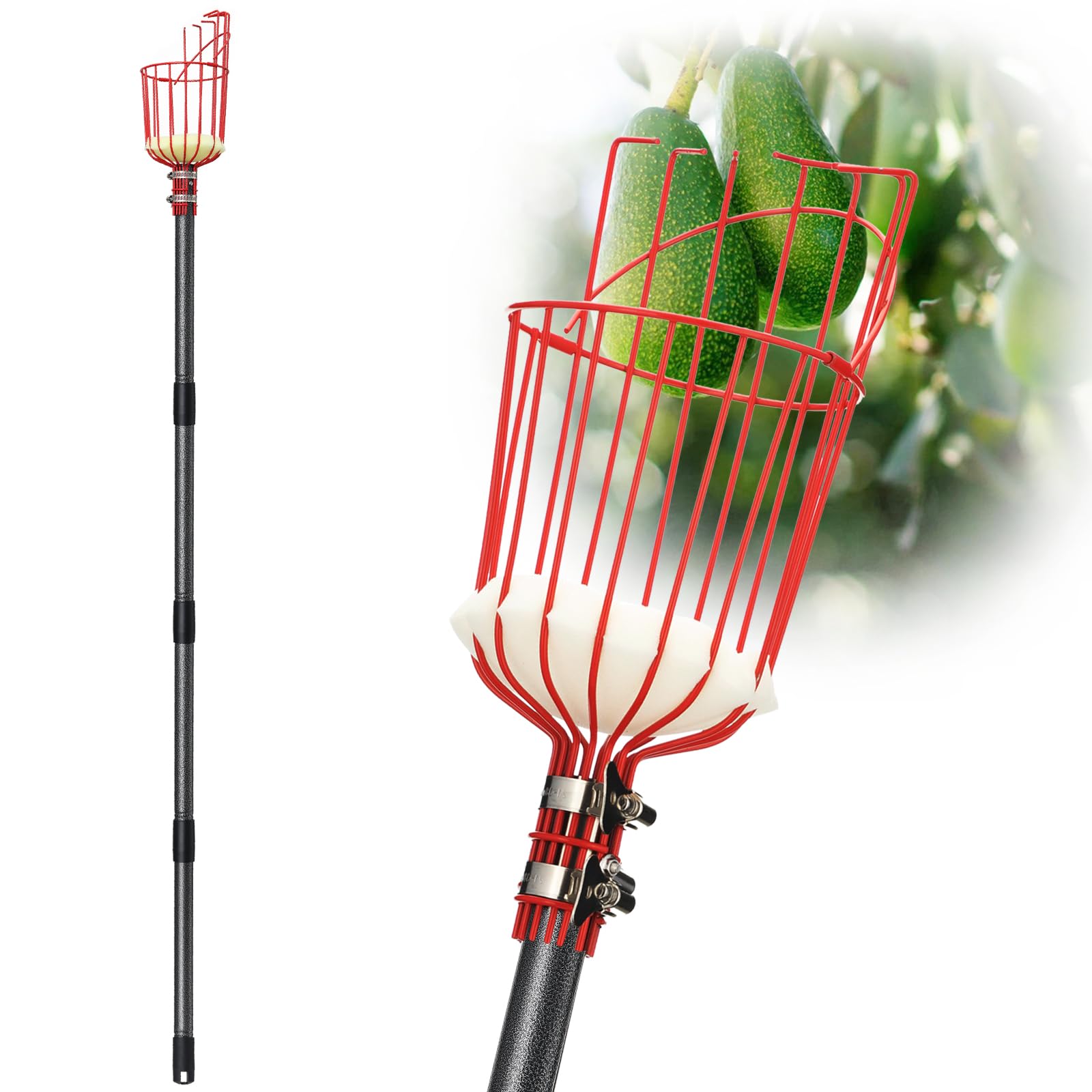 DonSail Fruit Picker Pole Tool with basket, black, adjustable length