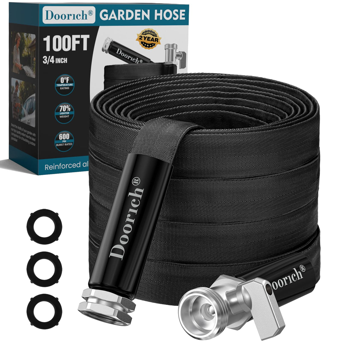 Doorich 100ft garden hose black model front view