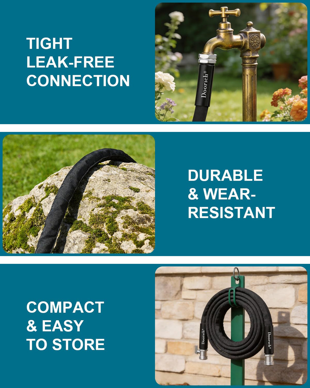 Doorich 100ft garden hose showcasing lightweight design