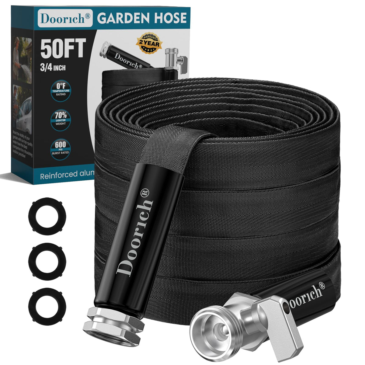 Doorich Garden Hose 50ft black model with valve