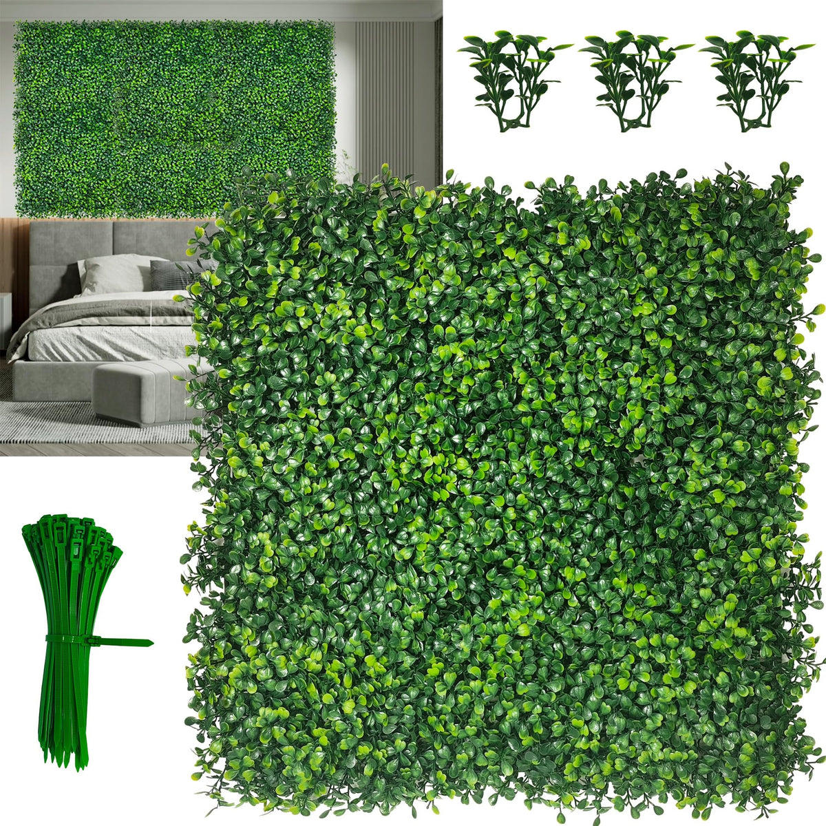 DOPGIB 10x10 artificial grass wall panel front view with lush green leaves
