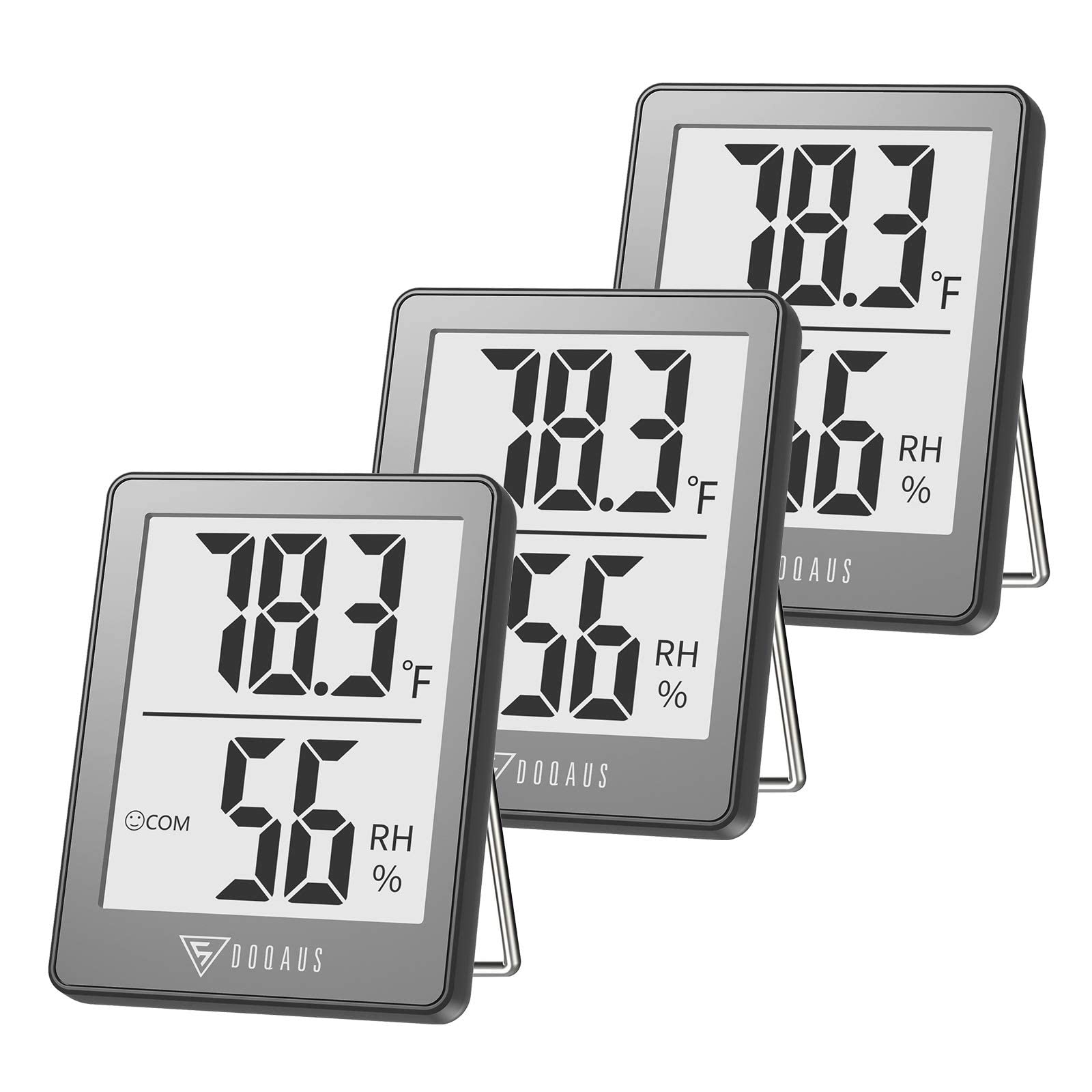DOQAUS 3 Pack Digital Hygrometer indoor thermometer grey front view