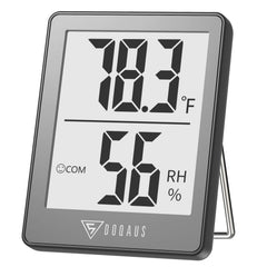 DOQAUS Digital Hygrometer front view with clear LCD display
