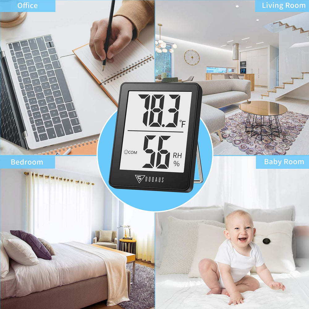 DOQAUS Digital Hygrometer Indoor Thermometer compact size in hand