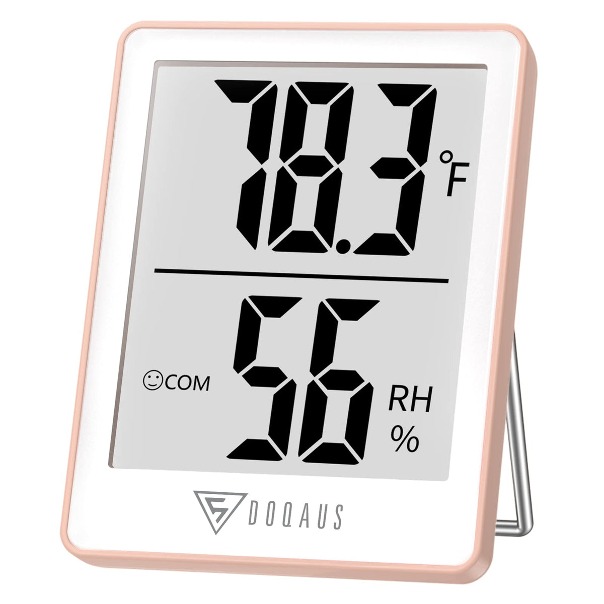 DOQAUS Digital Hygrometer indoor thermometer in pink front view