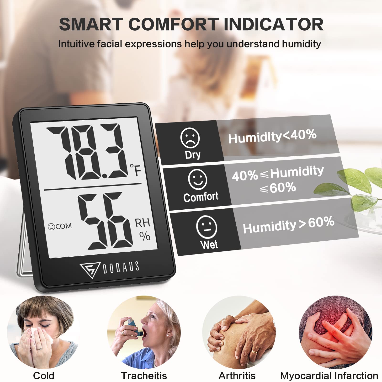 DOQAUS Digital Hygrometer Indoor Thermometer side view