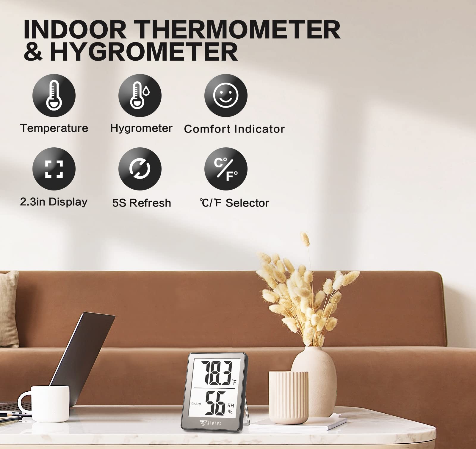 DOQAUS Digital Hygrometer with clear LCD display