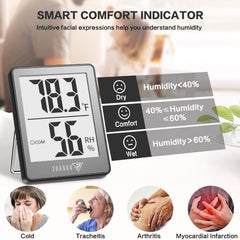 DOQAUS Digital Hygrometer with hanging hole, tabletop stand, and magnet