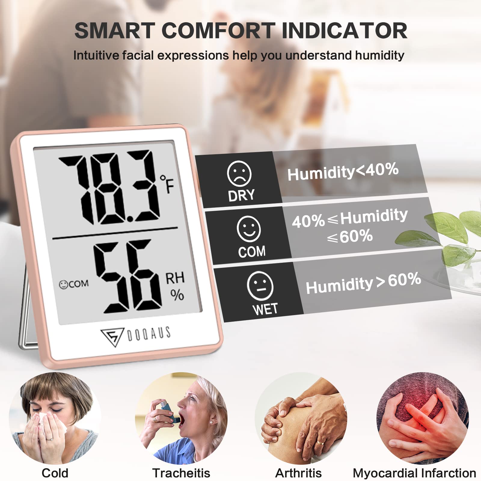 DOQAUS hygrometer with air comfort indicator icons
