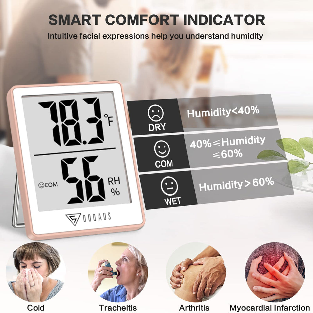 DOQAUS hygrometer with air comfort indicator icons