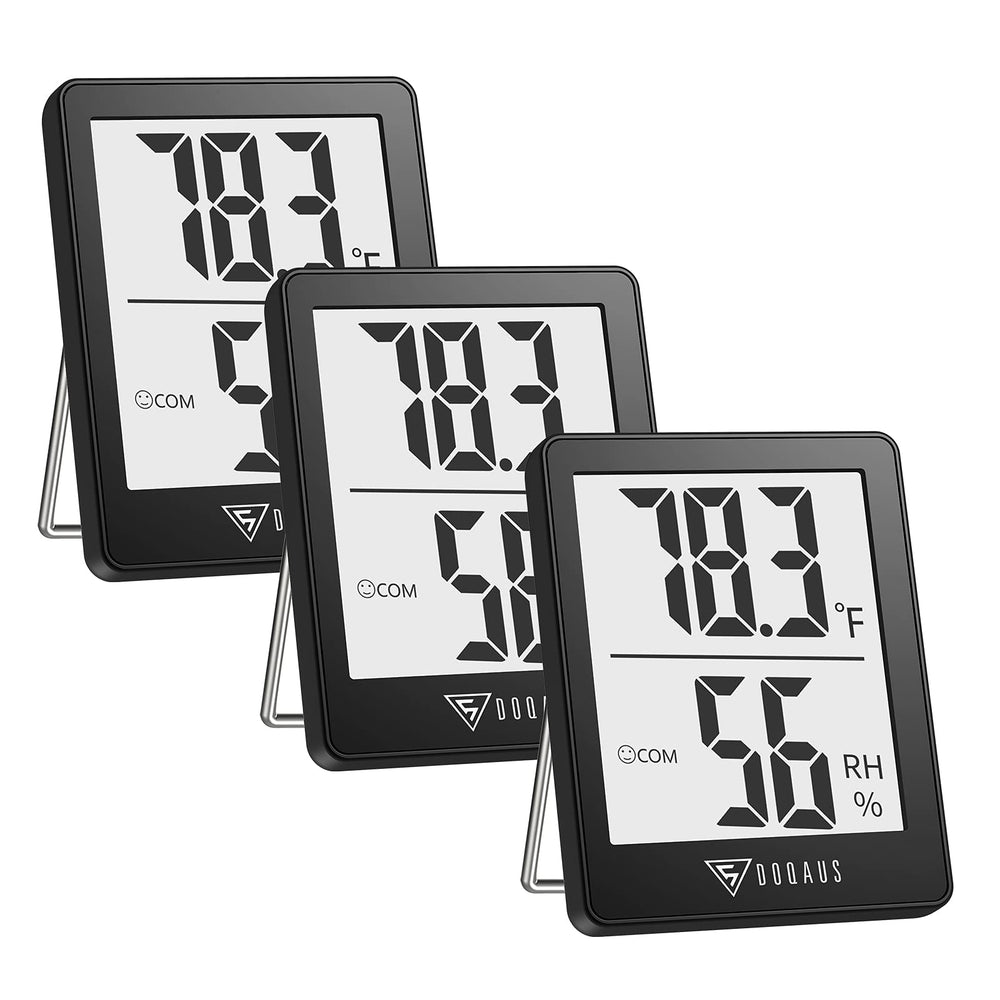 DOQAUS Indoor Thermometer Hygrometer 3 Pack, Black front view