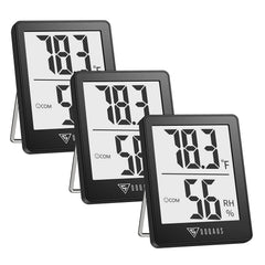 DOQAUS Indoor Thermometer Hygrometer 3 Pack, Black front view