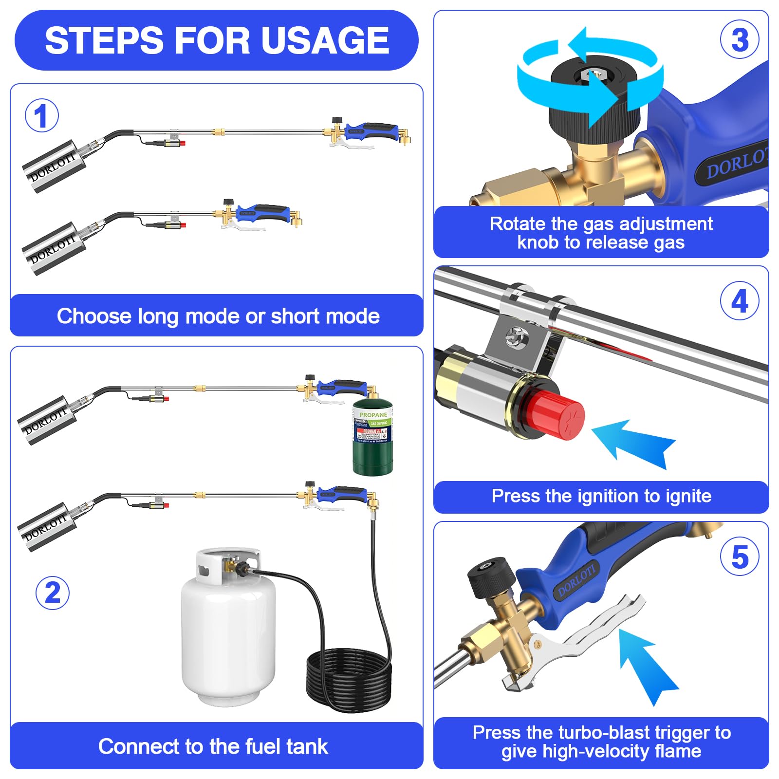 DORLOTI propane torch in short mode for grilling