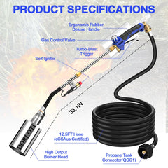 DORLOTI propane torch with 12.5FT hose for extended reach