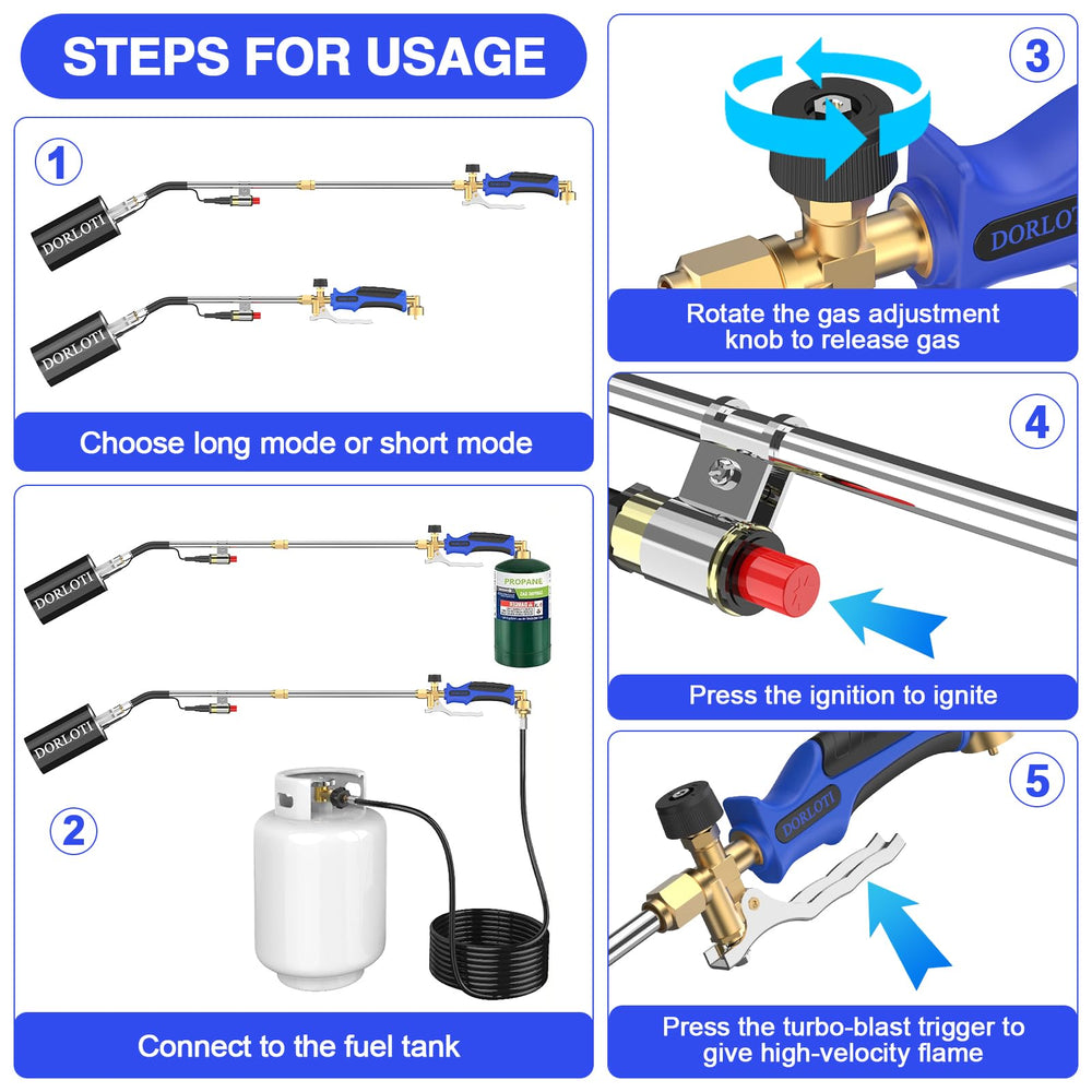 DORLOTI weed torch attached to a standard propane tank
