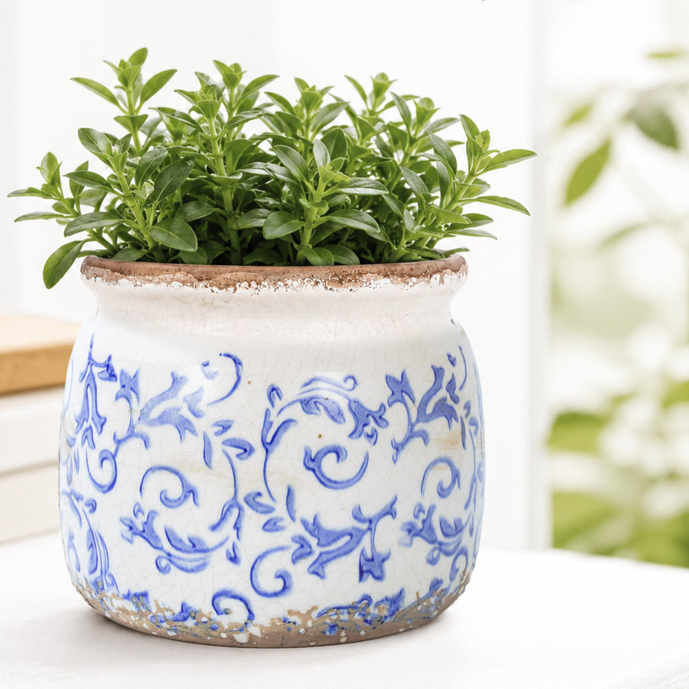 Dosayes Vintage Ceramic Flower Pot with ice crackle pattern detail