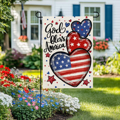 Double-sided CROWNED BEAUTY Garden Flag displaying 'God Bless America'