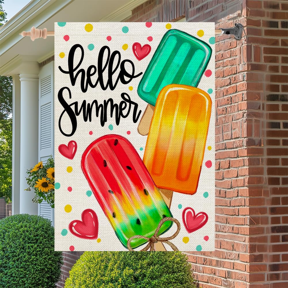 Double-sided CROWNED BEAUTY Summer Flag showing popsicles