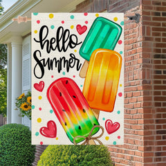 Double-sided CROWNED BEAUTY Summer Flag showing popsicles