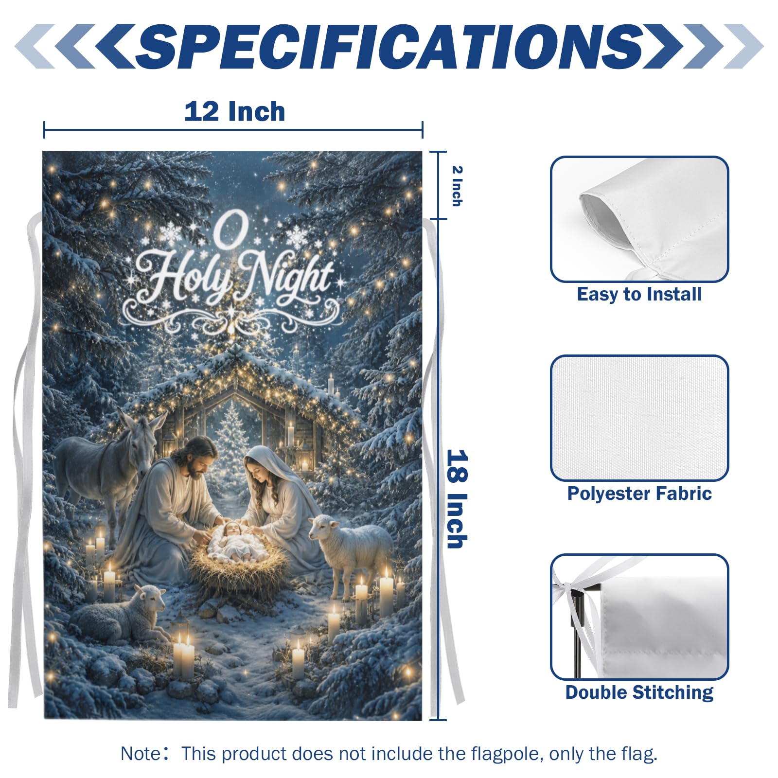 Double sided design of DZGlobal Christmas Nativity Garden Flag